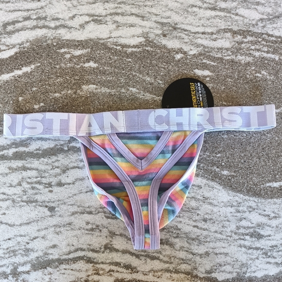 Andrew Christian Men's Baby Unicorn Striped Thong Underwear NEW Size Large - Picture 2 of 3